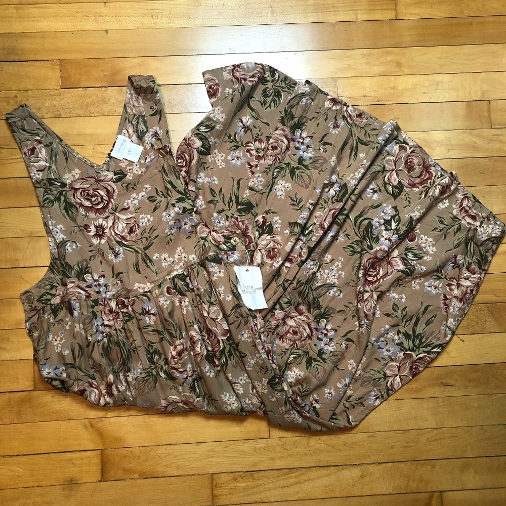 Vintage Floral Maxi Dress - Brown and Pink